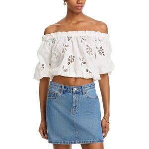 Ramy Brook Womens Rosalia Eyelet Off-the-Shoulder Top Small White Flower - NWT